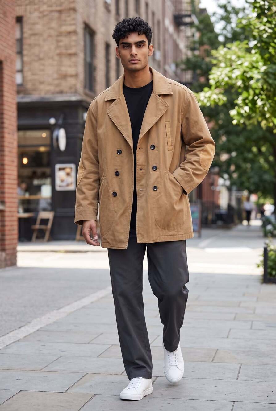 Born Trench Coat Size M Brown Cotton Double Breasted Elbow Patches (M)